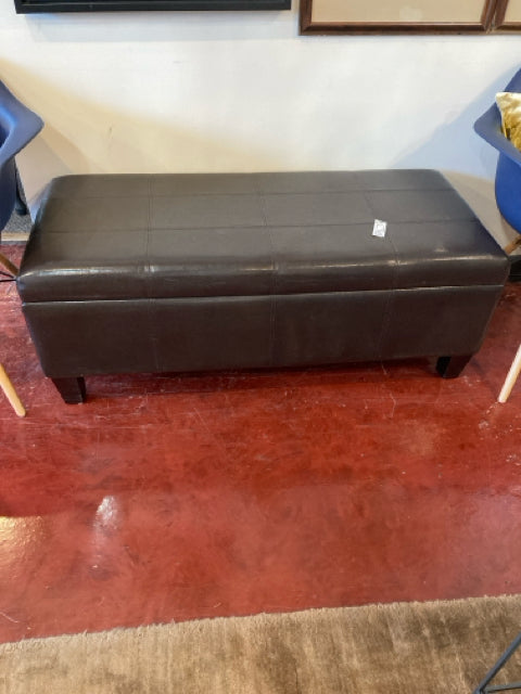 Vinyl Storage Tufted Brown Bench