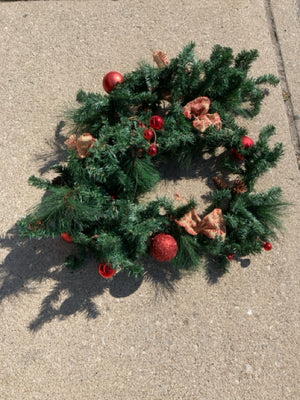 Garland Green/Red Ornaments Pinecones Holiday Item