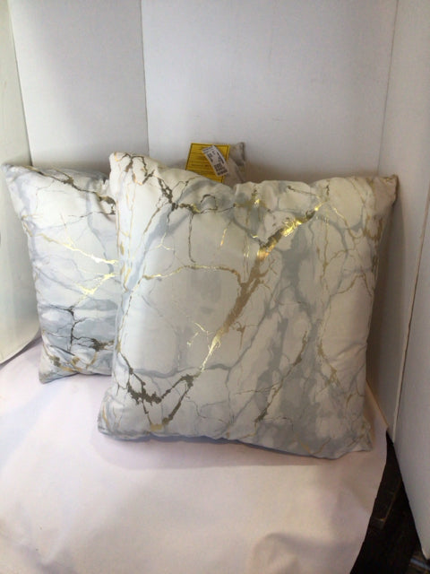 Pair Cream/Gold Polyester Pillow Set