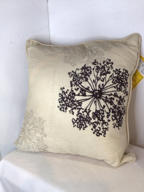 Cream/Tan Down Embroidered Queen Anne's Lace Pillow