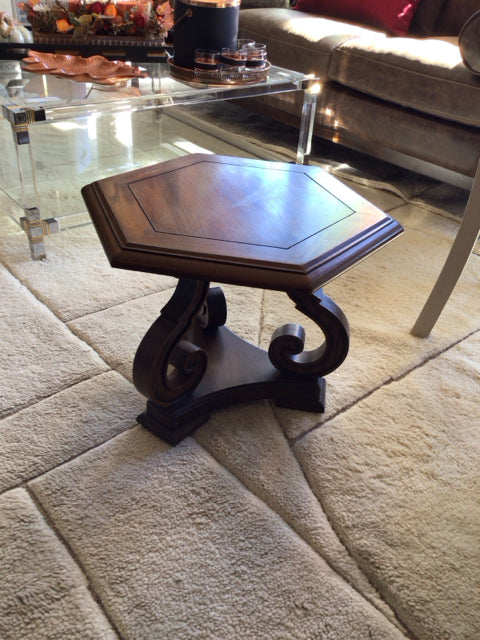 Mid-Century Wood 6 Sided Brown Table