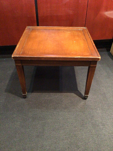 Vintage Side Wood On Casters Brown Table
