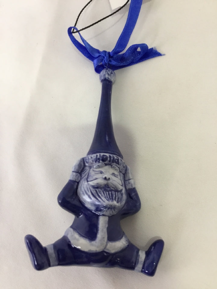 Ornament Blue Stoneware Santa Holiday Item