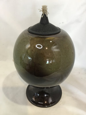 Brown/Green Ceramic Glazed Oil Lamp