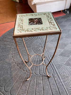 Vintage Green/Rust Wrought Iron Plant Stand