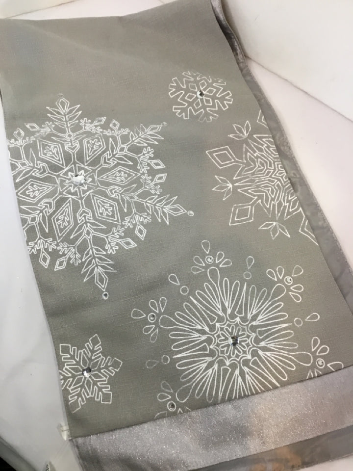 Table Runner Silver Satin Snowflake Holiday Item