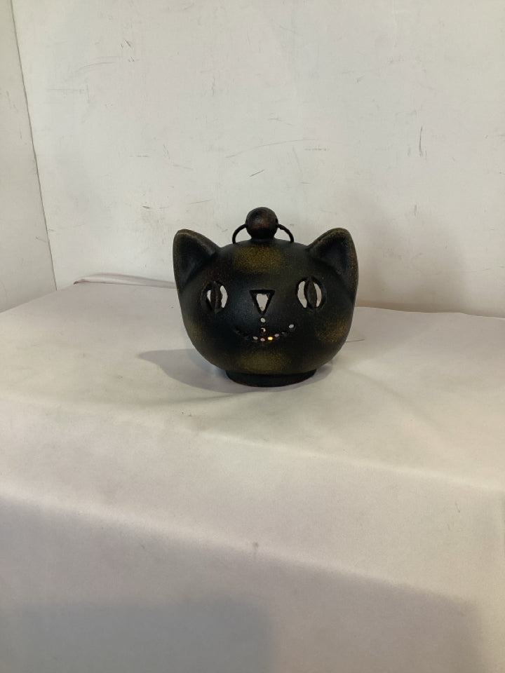 Halloween Black Cast Iron Candle Holder Cat Holiday Item
