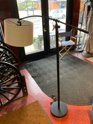 Swing Arm Black Metal Barrel Floor Lamp