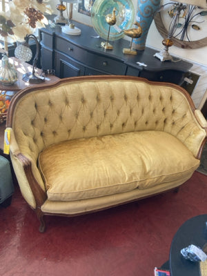 French Country Velvet Curved As Is Gold Settee