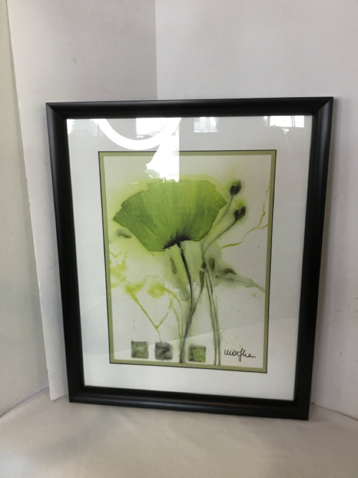 Green/White Flower Framed Art