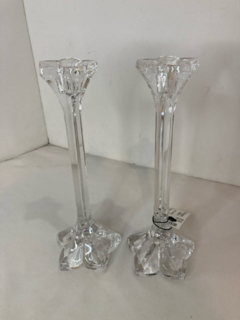 Pair Clear Crystal Candlestick Candle Holders