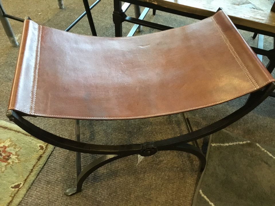 Rustic Folding Leather X Brown/black Bench