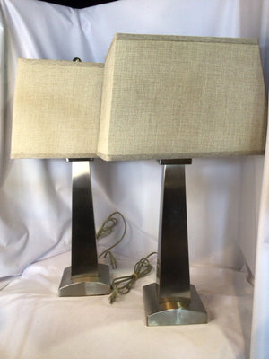 Pair Silver Metal Lamp Set