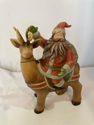 Figurine Brown/Red Resin Santa Reindeer Holiday Item