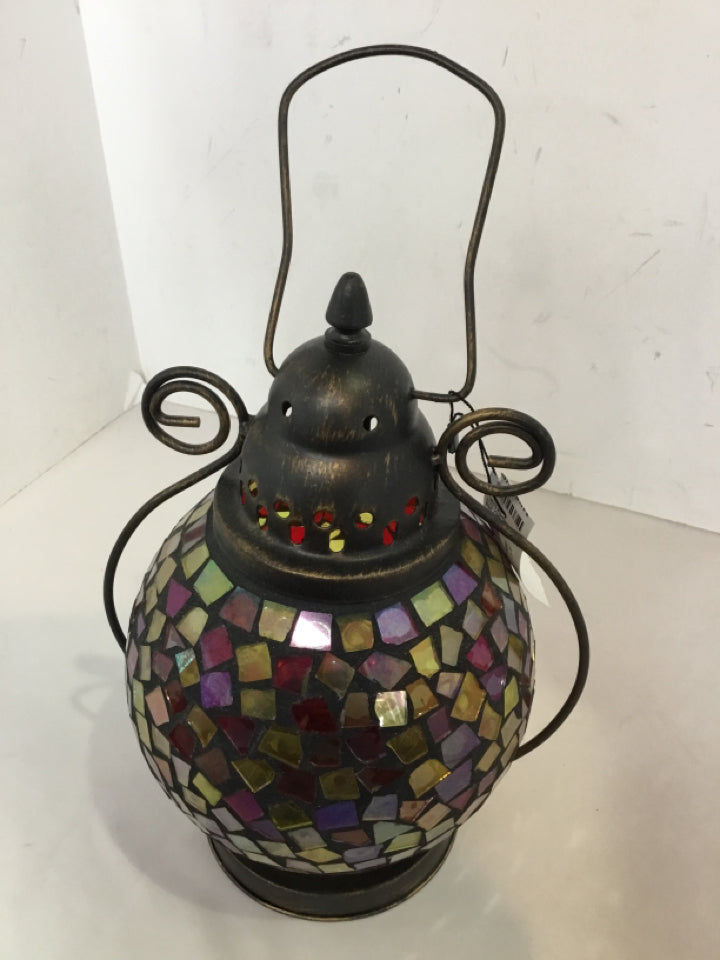 Tea Lights Multi Metal/Glass Mosaic Lantern