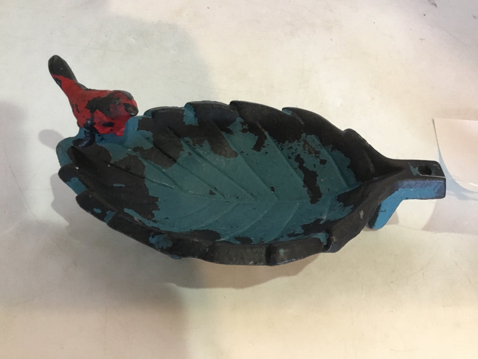 Trinket Blue/Black Cast Iron Leaf Bird Misc