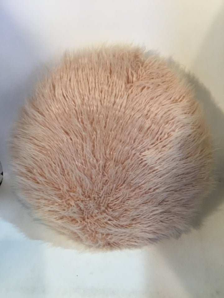 Round Pink Faux Fur Pillow