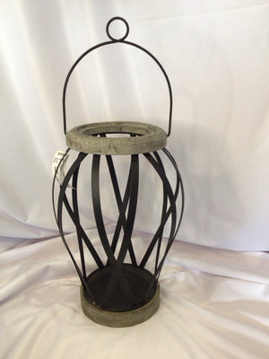 Candleholder Black/Gray Wood/Metal Lantern