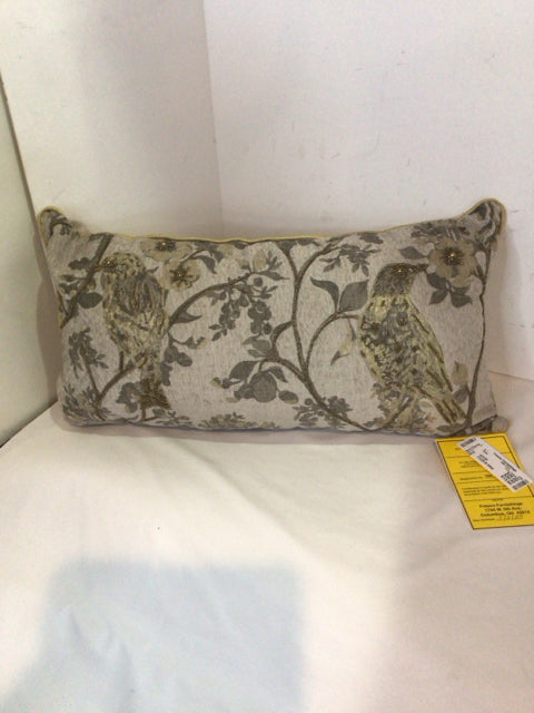 Gray Polyester Beaded Birds Pillow