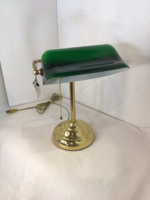 Desk Green/Gold Metal/Glass Lamp