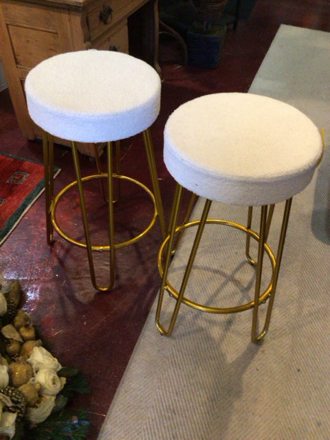 Pair Metal Round White Barstool/Bar Stool