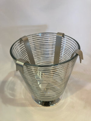 Bath & Body Works Clear/Silver Glass Stripe Pedestal Candle Holder