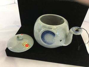 Gray/Blue Ceramic Elephant Trinket Box