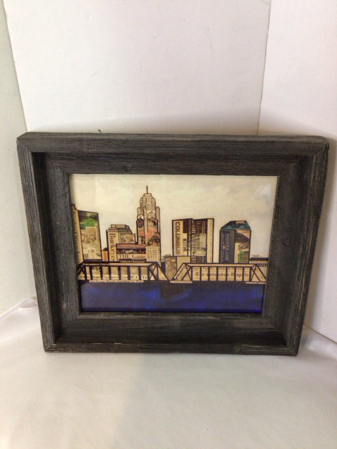 Original Tan/Blue Columbus Newsprint Framed Art