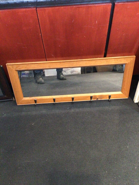 Brown Wood/Metal w/Hooks Mirror