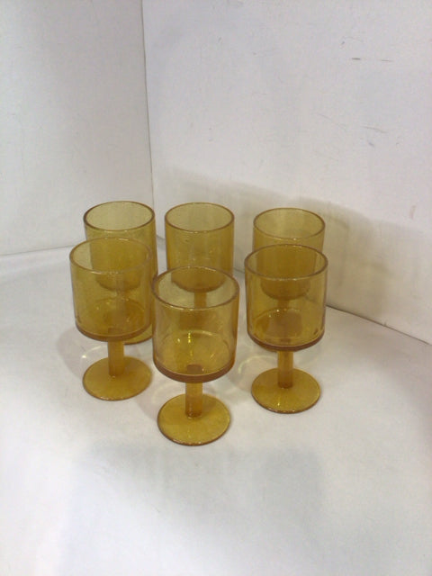 Set of 6 Yellow Glass Stemmed Glasses