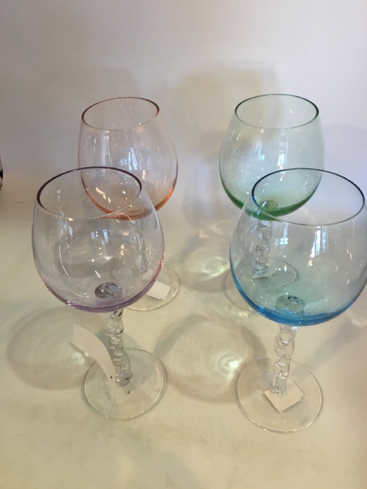 Set of 4 Pastel Glass Twisted Glasses