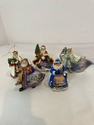 Set of 5 Multi-Color Resin Santa Holiday Ornaments