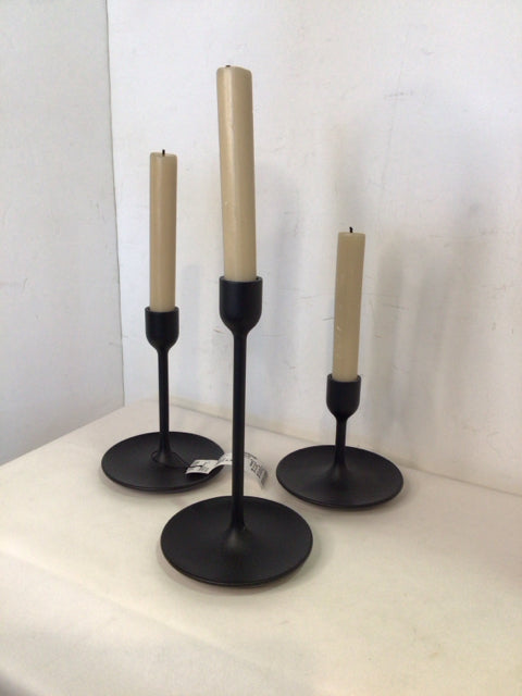 Set of 3 Black Metal Candle Sticks