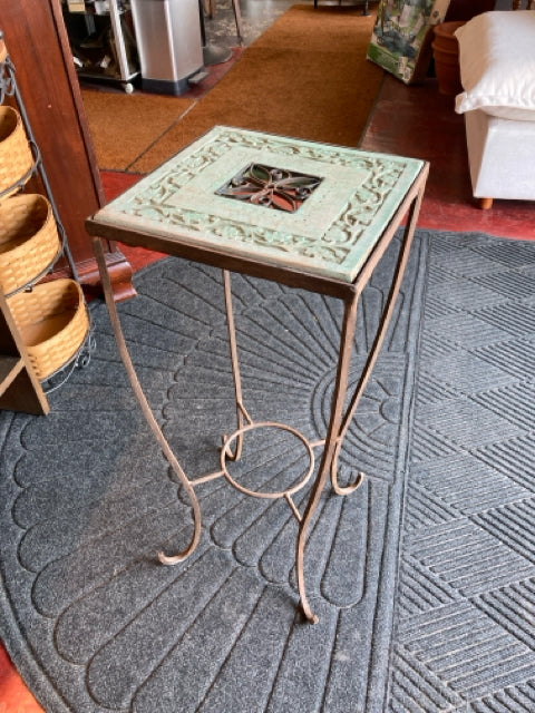 Vintage Green/Rust Wrought Iron Plant Stand