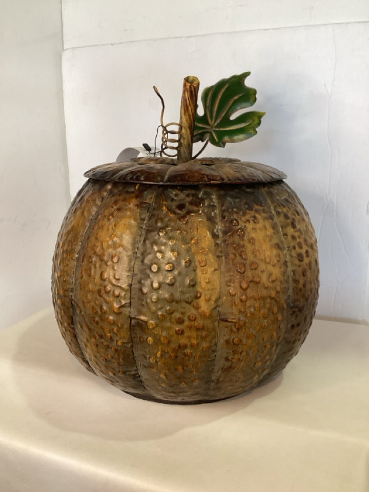 Fall Brown/Green Metal Hammered Pumpkin Holiday Item