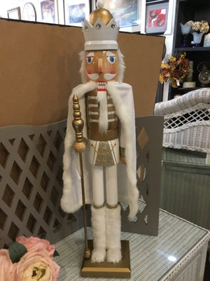 Christmas White/Gold Wood Nutcracker Holiday Item