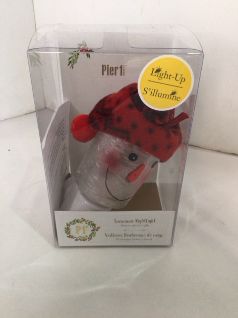 PIER 1 Holiday White Glass Snowman Night Light