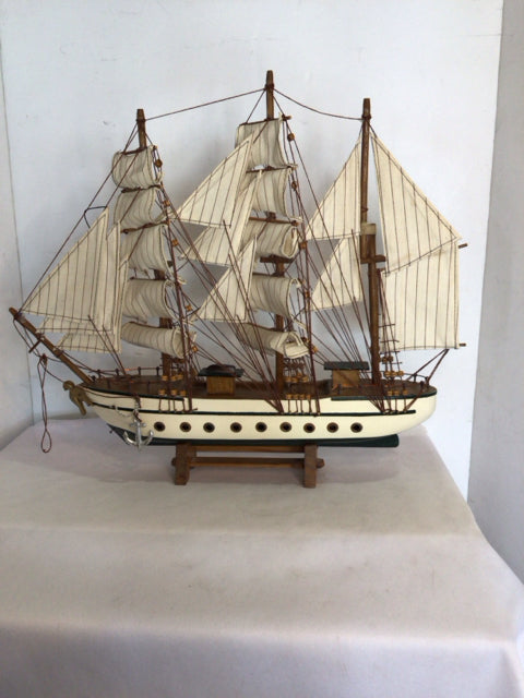 White Wood Canvas Ship Statue