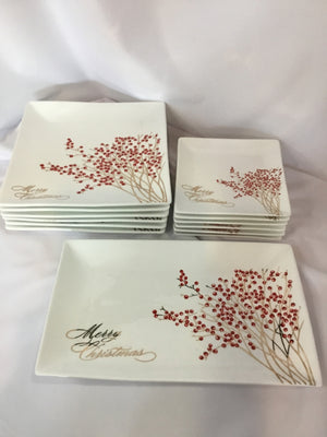 Nicole Miller Dish Set White/Red Ceramic Merry Christmas Holiday Item