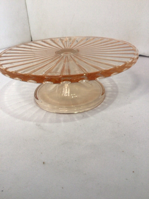 Vintage Pink Glass Cake Plate/Stand