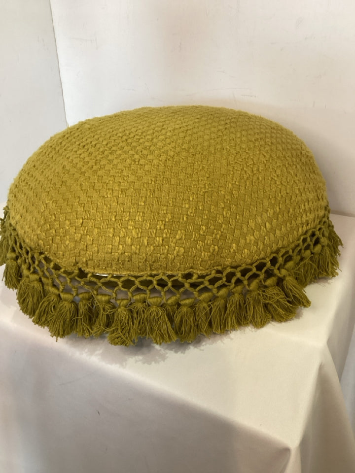 Lime Green Cotton Tassels Round Pillow