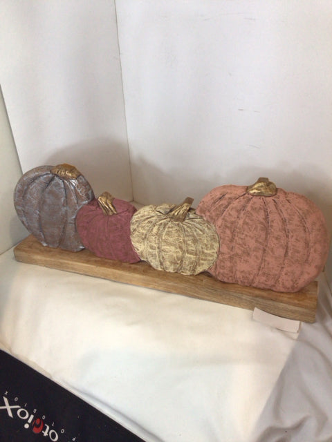Autumn Orange/White Wood Pumpkin Carved Holiday Item