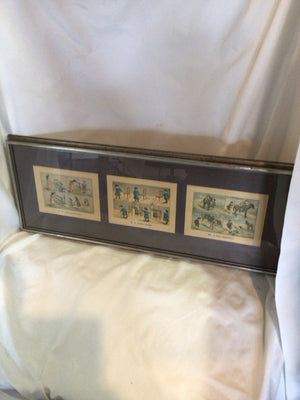 Vintage French Gray/Multi Cartoon People Framed Art