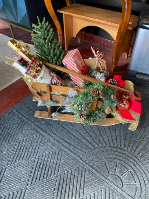 Christmas Multi-Color Wood Sleigh Presents Holiday Item
