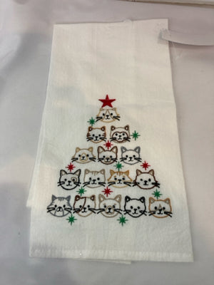 Holiday White/Multi Cotton Dish Towel Cat Towel