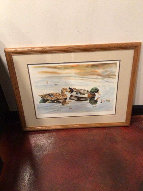 Traditional Blue/Brown Duck Signed Framed Art
