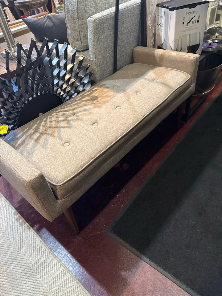 Mid-Century Upholstered Backless Beige Bench
