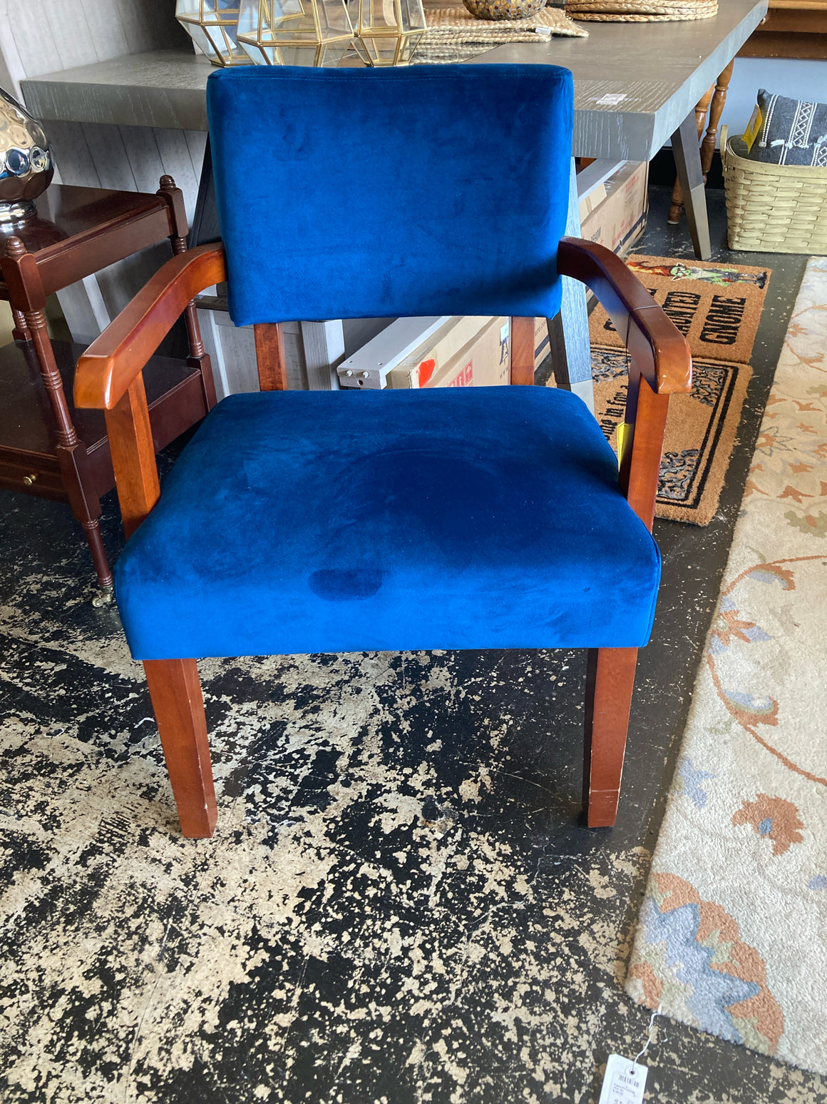 Arm Velvet Upholstered Seat Mid Century Blue Chair