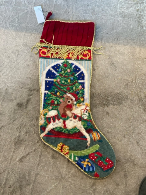 Vintage Christmas Multi-Color Velvet Needlepoint Stocking Holiday Item