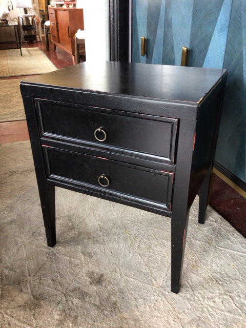 Wood 2 Drawers Black Nightstand